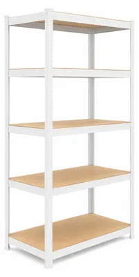 Produktbild von Relaxdays Schwerlastregal, HxBxT: 200x90x60 cm, 875 kg, 5 Ebenen, Lagerregal Keller & Garage, zum Stecken, weiß/braun