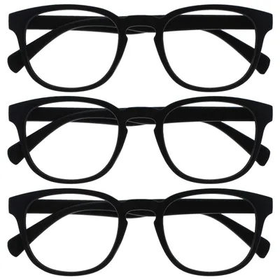 Produktbild von OPULIZE Pop Fernbrille 3er Pack Kurzsichtigkeit Keck Rund Matt Rahmen Federscharniere Kratzfest Schwarz Herren Damen MMM2-1 -1.50