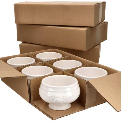Produktbild von 24x LEO Löwenkopf-Terrinen 450ml weiß 24 Personen Suppen-Tasse Schale Steingut