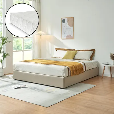 Produktbild von Polsterbett 'Nola' mit Matratze und Bettkasten 160 x 200 cm Leinen Beige