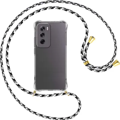 Produktbild von Handykette Backcover-Schutzhülle mit Band (Metall goldfarben) für OPPO Reno 12 5G - schwarz/grau/weiß