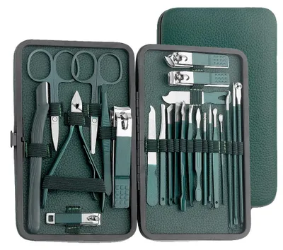 Immagine prodotto di Set per manicure e pedicure, acciaio inossidabile, set di utensili da 7 pezzi, 24 pezzi verde