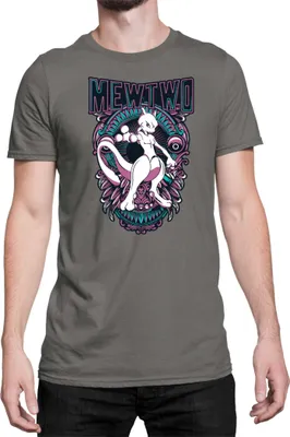 Zdjęcie produktu dla Męska Koszulka Japan Anime Manga Pokemon Mewtwo, Man 3XL / Ciemnoszary