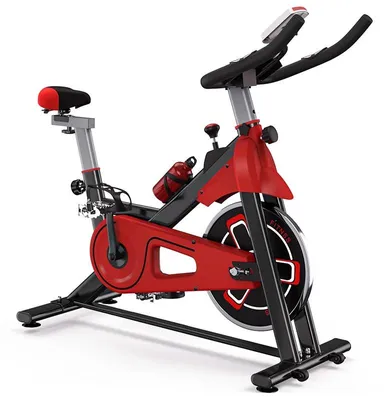 Image de Vélo d'appartement de fitness avec écran LCD, système de résistance magnétique silencieux, de couleur rouge et noir