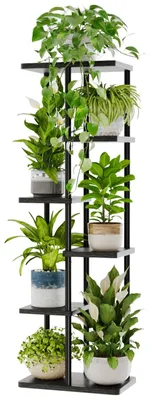 Image de Étagère à plantes - 6 niveaux - Métal et bois - Noir