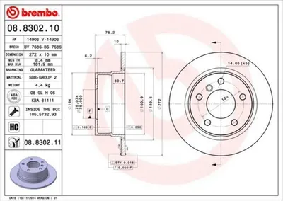 Immagine prodotto di 2x BREMBO 08.8302.11 Disco freno