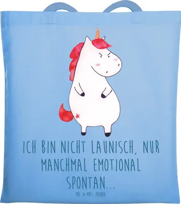 Produktbild von Mr. & Mrs. Panda Tote Bag Emotionen ausdrücken - Sky Blue - Geschenk, spontane Emotionalität, emotionale Spontaneität, Schultasche, Uni Tasche, Jutebeutel, Jutetasche