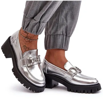 Produktbild von Damen Lederhalbschuhe Mit Massiver Absatz Silberne Lemmitty 37