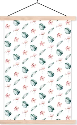 Produktbild von MuchoWow® Textilposter Flamingo - Natur - Muster 60x90 cm mit holzfarbenen Rahmen - Textil