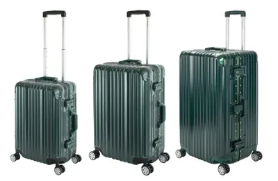 Image de set de 3 valises de voyage - coque dure en polycarbonate Alu valise trolley voyage vacances Travelhouse London - Set de valises S+M+L, vert
