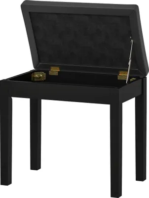 Produktbild von Gestickte Klavierbank mit Kunstleder, Stauraum und Holzbeinen in Schwarz - Elegant und praktisch