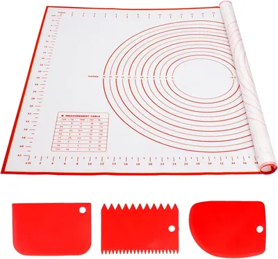 Obrázok produktu pre Silikónová pečiaca podložka 70x50CM, so 3 stierkami na cesto, nelepivá, protišmyková, na pizzu, chlieb