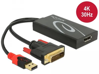 Produktbild von DeLOCK 0.3m, DVI 24+1 + USB-A/Displayport 20p, 0,3 m, DVI-D + USB, HDMI, Männlich, Weiblich, 3840 x 2160 Pixel