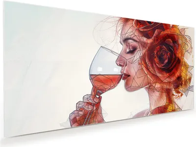 Produktbild von Glasbild 120x60cm in XXL für Wohnzimmer, Schlafzimmer Motiv Weintrinkende Frau