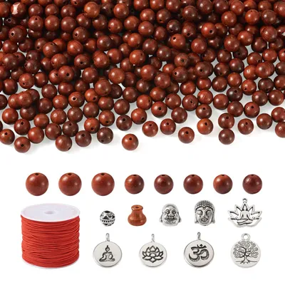 Mala-Perlen-Set, 352 Teile, Rosenholz, Buddha-Anhänger, Silber
