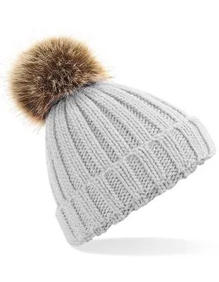 Produktbild von Beechfield Junior Faux Fur Pom Pom Chunky Beanie