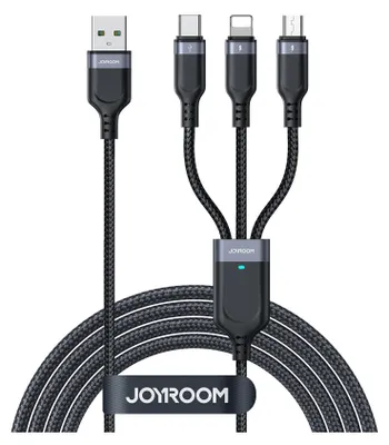 Image de 3in1 USB Multi Câble de recharge rapide pour téléphone portable pour Apple iPhone Samsung Huawei Xiaomi micro USB Type C câble Type C pour connecteur Lightning en noir