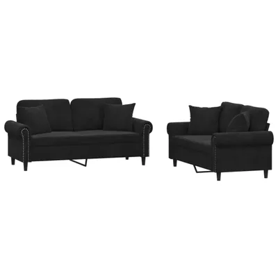 Produktbild von vidaXL 2-tlg. Sofagarnitur mit Kissen Schwarz Samt