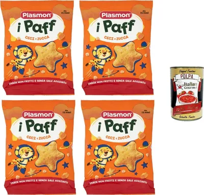 Produktbild von Plasmon snack Ceci e Zucca 4x 15g + Italian Gourmet polpa 400g