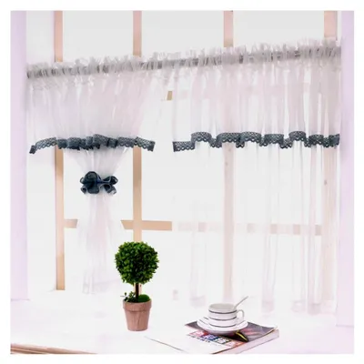 Produktbild von 1er-Pack ländliche weiße Scheibengardine Küchengardine Bistrogardine transparent Voile Kaffee Gardine, mit Tunnelzug, BxH 140x100cm