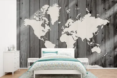 Produktbild von MuchoWow® Fototapete für Wohnzimmer oder Schlafzimmer Wandtapete Vinyl Motivtapete Weltkarte - Holz - Schwarz - Weiß - 525x350 cm - Das Hintergrundbild