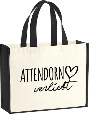Produktbild von Huuraa Jutetasche Attendorn verliebt 21 Liter Black Jute und Baumwolle Einkaufstasche Geschenkidee