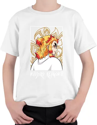 Produktbild von Kyojuro Rengoku Demon Slayer Flame Hashira Anime Geschenk Samurai Uni Kinder T-Shirt, Weiß, 140
