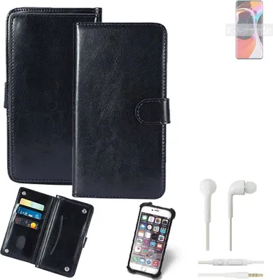 Produktbild von K-S-Trade 360° Hülle kompatibel mit Xiaomi Mi 10 Pro inkl. Headphones schwarz Kunstleder Case BookCase WalletCase Kunstlederederhülle Handyhülle,