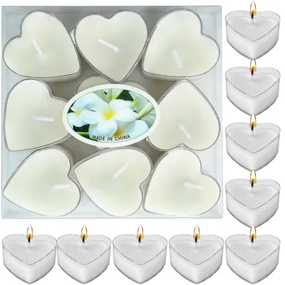 9 herzförmige Teelichter, weiß, 4 cm, für Dekoration und Hochzeit