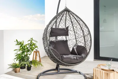 Produktbild von riess-ambiente Outdoor Hängesessel LOFT anthrazit grau Gartenstuhl inklusive Kissen wetterfest Outdoorsessel Hängeschaukel