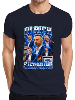 Productafbeelding van Ulrich Siegmund, AfD, Duitsland, Patriotisme, Statement, Sarcasme, Heren T-shirt, Marineblauw, Maat M