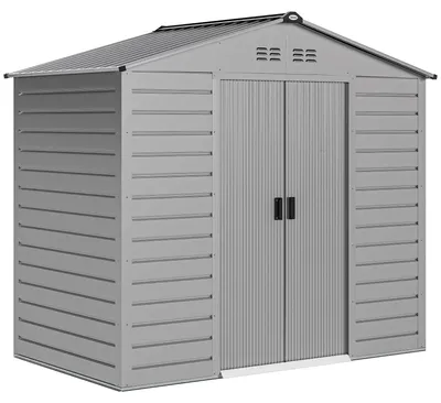 Produktbild von Outsunny Verzinkter Stahl Gerätehaus 2,43㎡ 213x131x192cm Geräteschuppen Grau