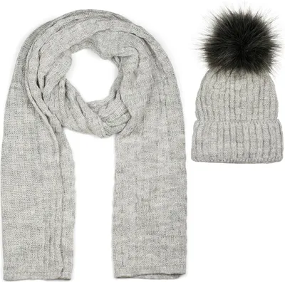 Produktbild von styleBREAKER Uni Strick Schal und Mütze Set mit Flecht Muster, Thermo-Fleece Innenfutter, Winter 01018212