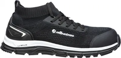A black and white Albatros safety shoe is shown against a white background.