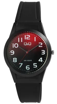 Produktbild von Q&Q Uniuhr mit Silikonarmband, 10 Bar, schwarz/rot