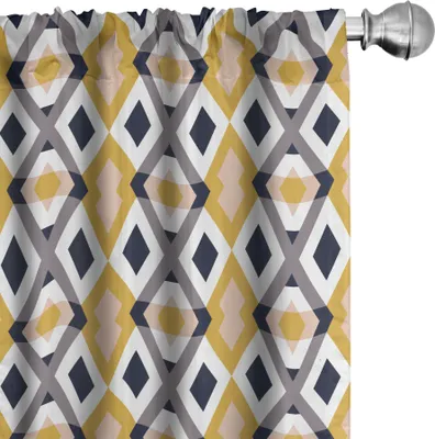 Obrázok produktu pre ABAKUHAUS Abstraktné závesy, záclony, kosoštvorcové geometrické prírodné odtiene, 2 kusy 75 x 245 cm, zemitá žltá, tmavošedá
