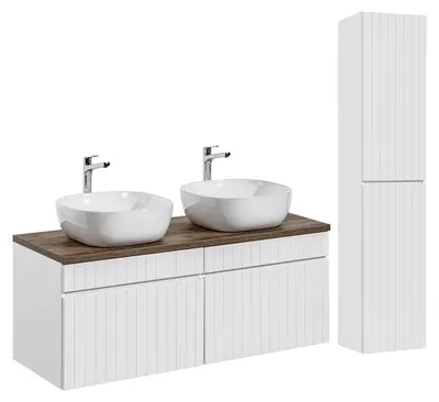 Produktbild von Doppelwaschtisch und Hängesäule 120cm Zelie mit 2 Schubladen, Weiß