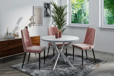 Produktbild von Runder Ausziehbarer Esstisch für 8-12 Personen - Loft Style Tisch mit Weißen Metallbeinen - 120 bis 200 cm - Industrieller Tisch für Wohnzimmer - Grauer Beton - 120 cm