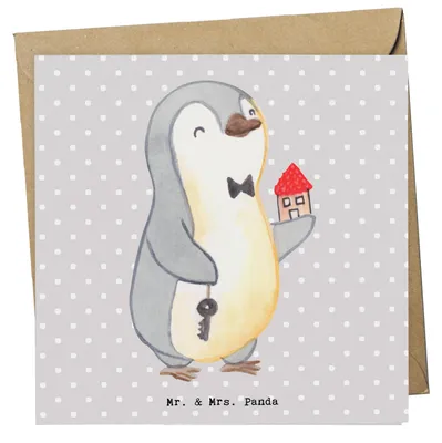 Produktbild von Mr. & Mrs. Panda Grußkarte Immobilienmakler Herz - Grau Pastell - Geschenk, Ausbildung, anlasskarte, Glückwunschkarte, doppelkarte, faltkarte, Hauskauf, Vermieter