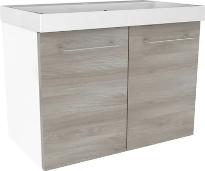 Produktbild von FACKELMANN Waschtischunterschrank LIMA / Badschrank mit Soft-Close-System / Maße (B x H x T): ca. 60 x 42 x 35 cm / hochwertiger Badezimmerschrank / Korpus: Weiß / Front: Braun