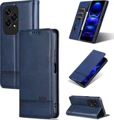Image de Etui en cuir pour Honor 200 Lite, étui portefeuille pliable avec fermeture magnétique et support bleu