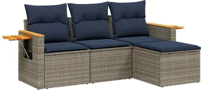 Produktbild von vidaXL 4-tlg. Garten-Sofagarnitur mit Kissen Grau Poly Rattan