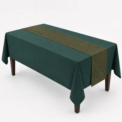 Productafbeelding van Benza – Kersttafelkleed met Tafelloper – Groen met Gouden Glinstering – 140 × 220 cm + 28 × 220 cm – 2-delige Tafelset, AI-gegenereerde afbeelding