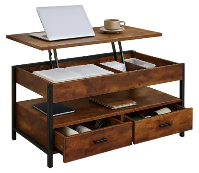 Image de Table basse de rangement avec tiroirs et plateau réglable