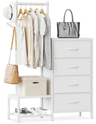 Image de Commode 3 en 1 avec porte-vêtements et étagère à chaussures, blanche
