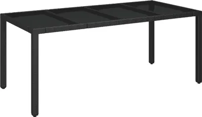 Immagine prodotto di vidaXL Tavolo da giardino con piano in vetro nero 190x90x75 cm in poly rattan