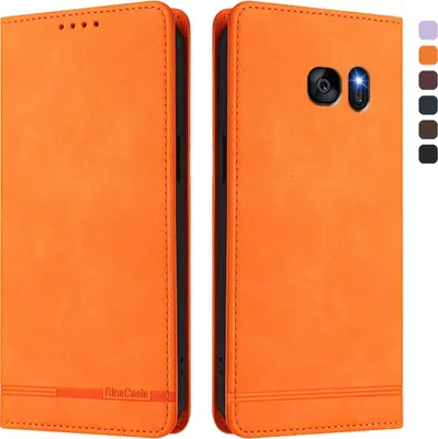 Produktbild von Hülle für Samsung Galaxy S7, Retro Kunstleder Ständer Klapphülle mit Kartenfächer und Magnetische Orange