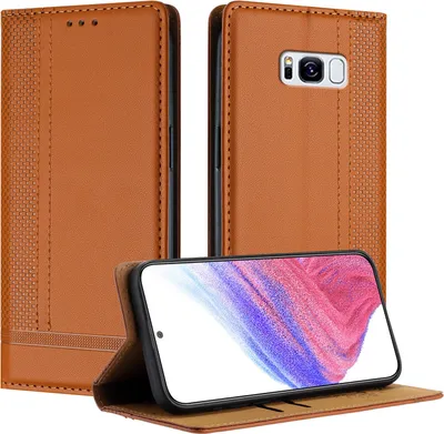 Produktbild von Handyhülle für Samsung Galaxy S8 Leder Flip Klappbare Schutzhülle mit Standfunktion Braun