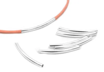 Produktbild von Vintageparts Tubenperlen Messing silberfarben 30mm für Lederbänder 2mm, 12 Stück