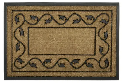 Productafbeelding van Relaxdays 10020205, Decoratieve deurmat, voor binnen, rechthoekig, zwart, bruin, afbeelding: kokosnoot
